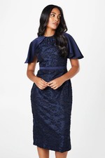 Wallis Womens Bodycon Dress Navy Floral Midi Short Sleeve Woven Spring Summer