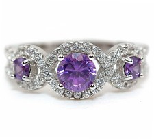 1CT Amethyst  White Topaz 925 Solid Genuine Sterling Silver Ring Sz 8 MB5-3