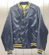 Vintage Iowa Hawkeyes Jacket Mens L 44-46 Black Satin Bomber USA Made King Louie