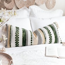 PANOD Boho Long Lumbar Throw Pillow 36" x 14" Pack of 1 , Dark Green Tone