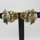 Miriam Haskell Earrings Simulated Pearl Rhinestones Gold Tone Clip Ons READ