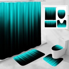 4 Pcs Teal and Black Gradient Shower Curtain Set with Rugs and Toilet Lid Cov...