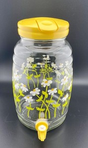 VTG ? Possibly Golden Harvest ? Sun Tea Jar With Spigot, Floral Daisy Pattern.