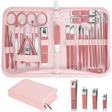 Nail Clippers Set, 26 Piece Manicure Set  Pedicure Kit, Metallic Pink