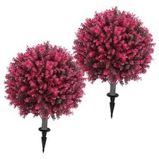 Set of 2 Artificial Topiary Ball Tree,24" with Ground Spike - Red Eucalyptus