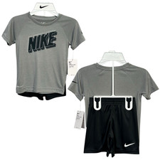 Nike Boys Dri-FIT T-Shirt  Shorts Outfit Set Size 6 Gray-Black Athletic Sporty
