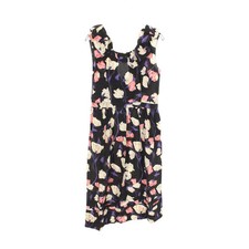 【Dresses】PRADA Sleeveless Floral Silk Dress Black Multicolored with Frills