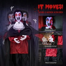 LEADZM 5.8ft Standing Vampire with Red Lights, Manual Head Movement, Male Voice