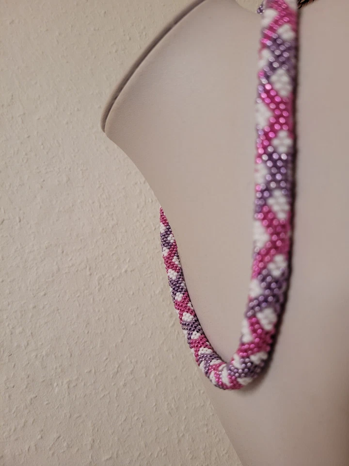 Glasperlenkette, Halskette, Perlenkette gehäkelt - Bild 4 von 4
