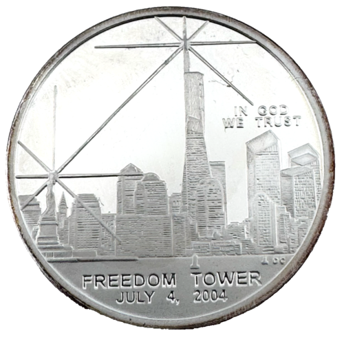 2004 $1 Freedom Tower Commemorative - World Trade Recovery Silver 1 ozt .999 - Afbeelding 1 van 5