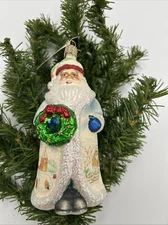 Old World Christmas Glistening Santa With Wreath Rare! HTF Retired