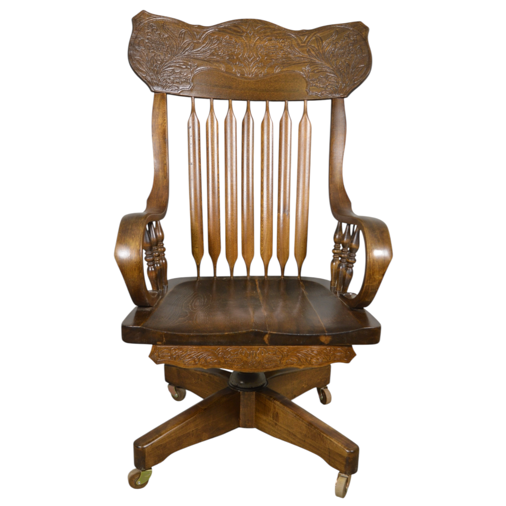 Antique Victorian Rolled Arm Oversize Pressback Office Chair