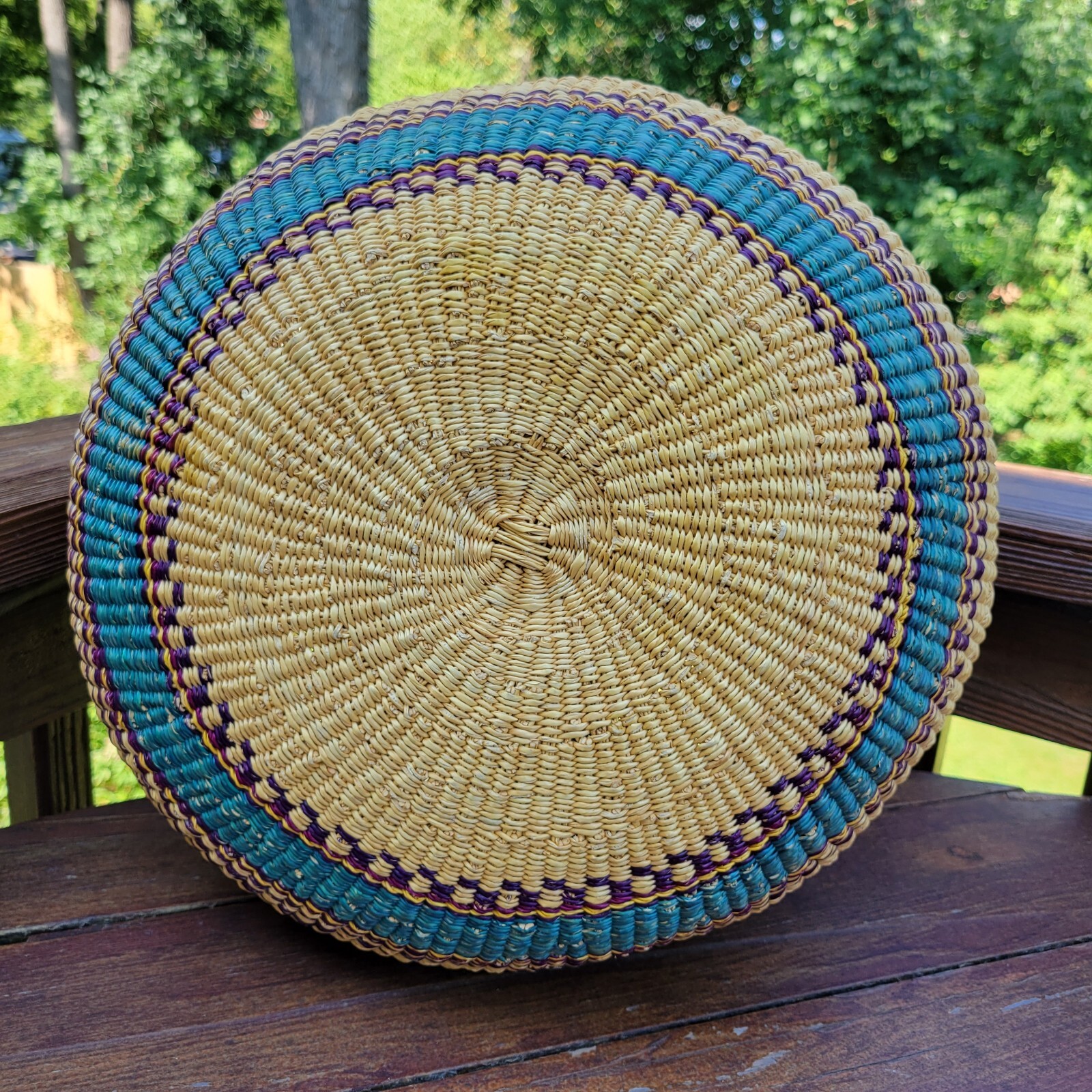 Fair Trade African Market Shopping Basket; Hand Woven Multi Color-One of a Kind 