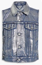 Ganni Metallic Coated Denim Vest Size Dk 44/uk 14-16 Rrp £305.00
