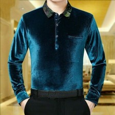 Herren Samt T-Shirt Bluse Tops Langarm Business Pullover Freizeit Formal