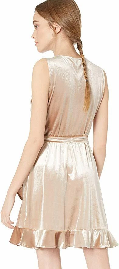 BB Dakota Power Slick Stretch Gold Velvet Wrap Dress Women's Size XS L37658 - Imagem 3 de 3