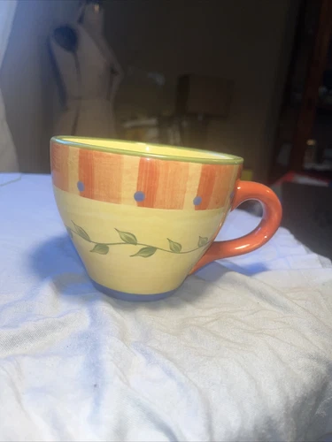 Vintage Pfaltzgraff  Oversized Coffee Cup. Hand Painted.  Yellow And Blue
