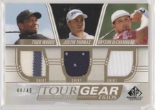 2021 SP GAME USED GOLF TOUR GEAR TRIOS GOLD SHIRT WOODS THOMAS DeCHAMBEAU /49