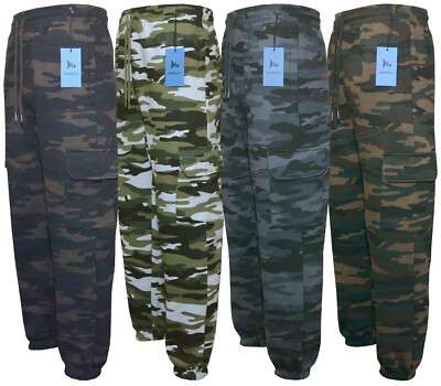 Herren Elastische Cargo Combat Jogginghose Camouflage Hose mit Reißverschlusstaschen M-3XL 