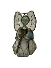 Vtg Angel Stained Glass Metal Sun Catcher Free Standing 3.5  White Blue Star