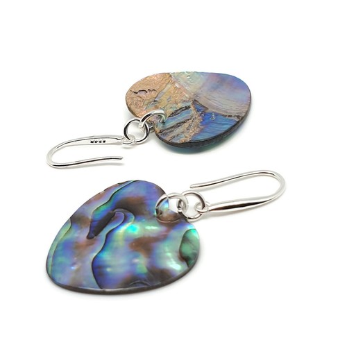 Paua Earrings Rainbow Abalone Natural Shell Dangle Drop Sterling Silver Hooks - Picture 30 of 84