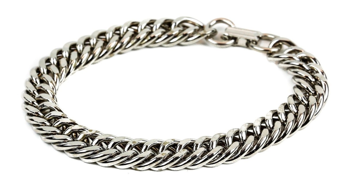 Men's Stainless Steel Spider Curb Chain Bracelet - Polished & Blackened, 8.07" Length, Punk Gothic Biker Style