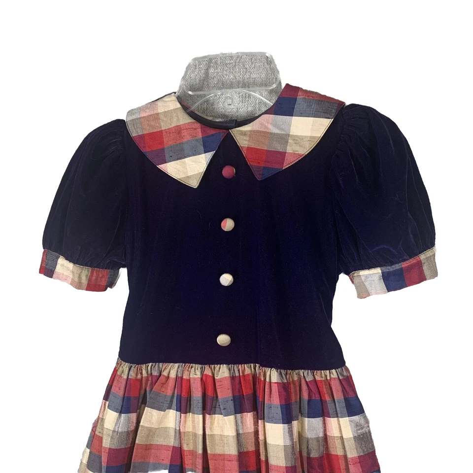 Vintage Sara Lene Dress Size 8 Purple Gold Plaid Silk & Velvet Heirloom 90’s USA - Image 3 of 4