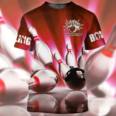 Personalized 3D All Over Print Red Bowling Shirt For Men Women, Bowling Team Shi