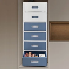 33in Blue White 6-Drawer Organizer, Household/Office Storage Cabinet Drawer Type