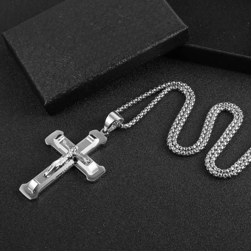 Herren Jesus Edelstahl Silber Gold Schwarz Mehrfarbig Kreuz Anhänger Neclace - Bild 49 von 53