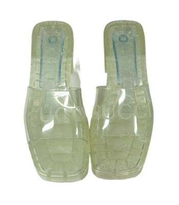 NEW GUCCI Clear Logo Block Heel Platform Slide 37 Sandals 7