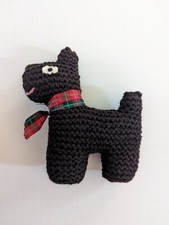 Vintage Handmade Knit Black Scottish Terrier Scottie Do's W Ribbon