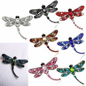 Women Retro Crystal Dragonfly Necklace/Brooch Pin Pendant Long Chain Jewelry Hot