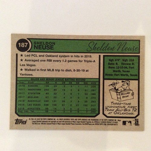 2020 Topps Archives #187 Sheldon Neuse RC Oakland Athletics - Picture 2 of 2