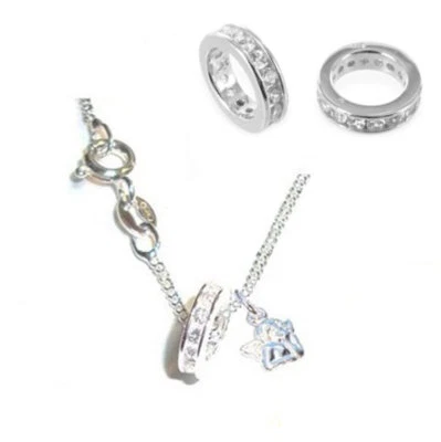 MARKENLOS - SCHMUCK ECHTSCHMUCK TAUFRING 14 ZIRKONIA + KETTE + ENGEL 925 SILBER SCHUTZENGEL TAUFSCHMUCK BABY NEU