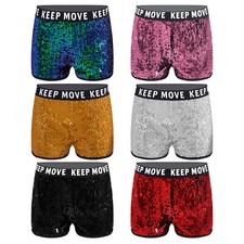 Kids Girls Glossy Shorts Shiny Costume Dance Workout Jazz Hip Hop Dancewear