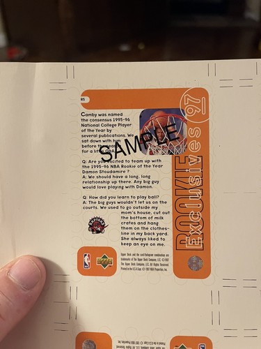 1996-97 Upper Deck Rookie Exclusives Partially Uncut Sheet Iverson Walker Camby - Bild 8 von 12