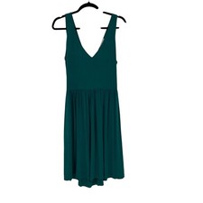 Loft women’s green dress V-neck , back X design elastic waist size L 95% rayon