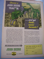 VINTAGE JOHN DEERE ADVERTISING PAGE - JD  2 CYL TRACTOR / PICKER - 1951-8 x 11"