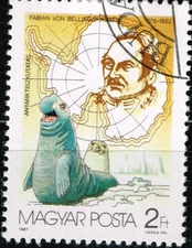 Hungary Polar Animals Elephant Seal Bellinsgausen Antarctica Map stamp 1987 A-14