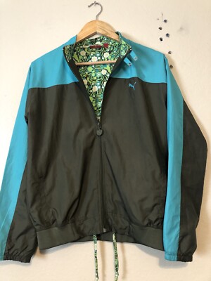 Puma Unisex Brown/Aqua Floral Zipper Front Bomber Jacket Size L