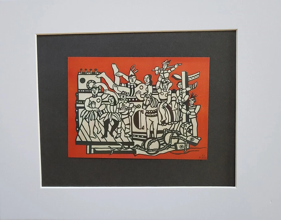 Litografía offset mate Fernand Leger The Big Parade on a Red Background 1971 Foto 2 de 2