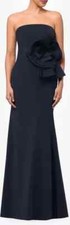 Betsy Adam Black Rosette Detail Strapless Gown Size 4 319