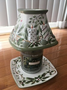 Yankee Candle Large Candle Holder Plate Shade Christmas Theme W Mistletoe Jar 886860625429 Ebay