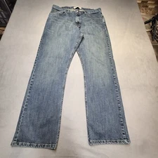 Wrangler Jeans Mens 35x31 Blue Denim Relaxed Boot Cut Distressed