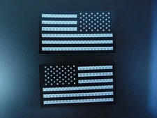 USA FLAG patch SET BLACK & REFLECTIVE Solas 3.5"X2" WITH VELCRO® BRAND FASTENER