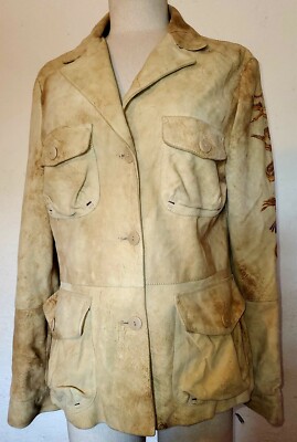 Olivieri Venezia Vegan Destressed Suede Tan  Dragon Jacket Size 8