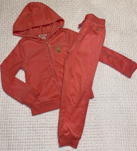 Girls Juicy Couture Tracksuit Outfit Size 5 EUC Hoodie Pants Pink Gold Logo
