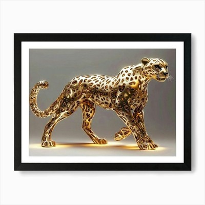 Goldener 3D Gepard mit einem majestätischen S gerahmtes Wandbild Poster Leinwanddruck Bild