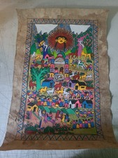 Authentic Hand Painted Mexican Folk Art On Bark Paper 23X16"